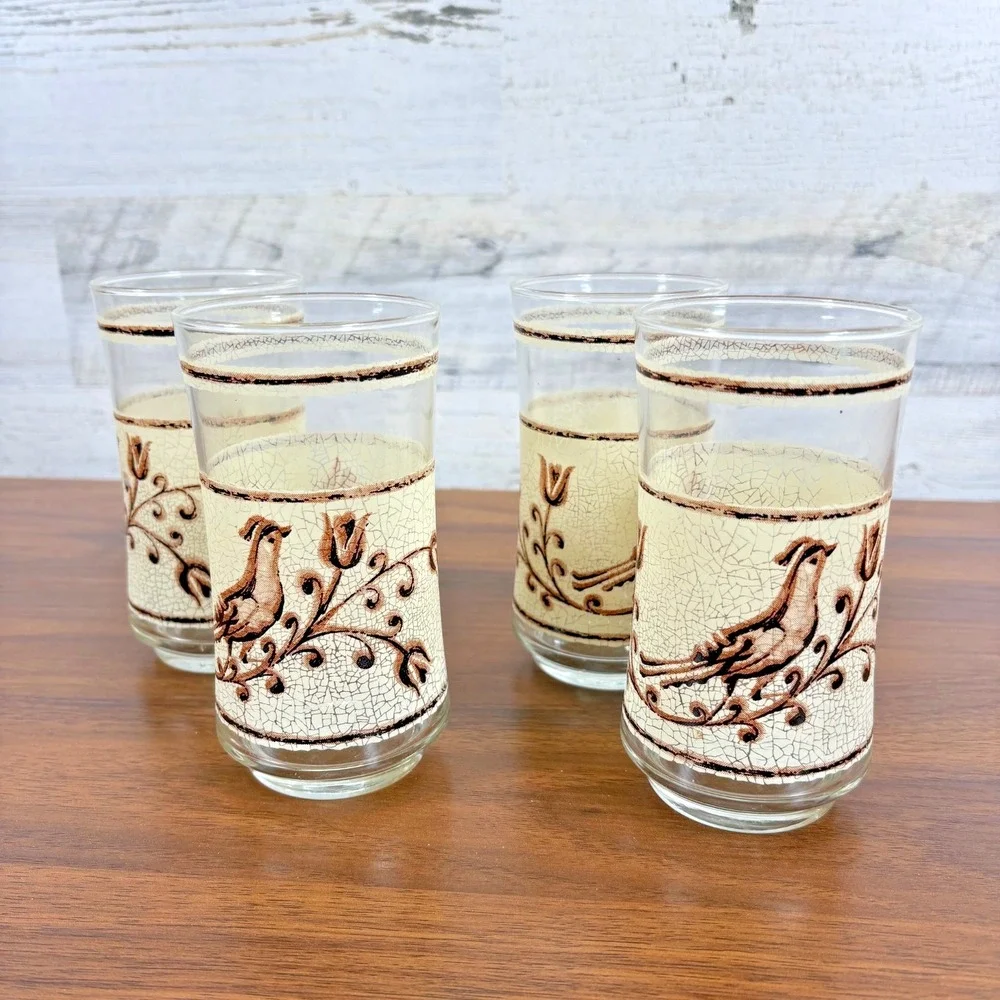 Libbey Partridge Crackle Tumbler Glasses‎ 1970 Bolero Glassware Set of 4